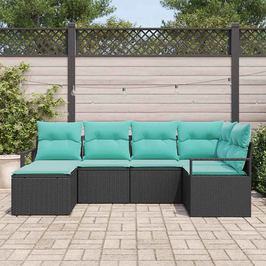 Ensemble de Canapés avec coussin 6 pcs Noir polyrotin - 3