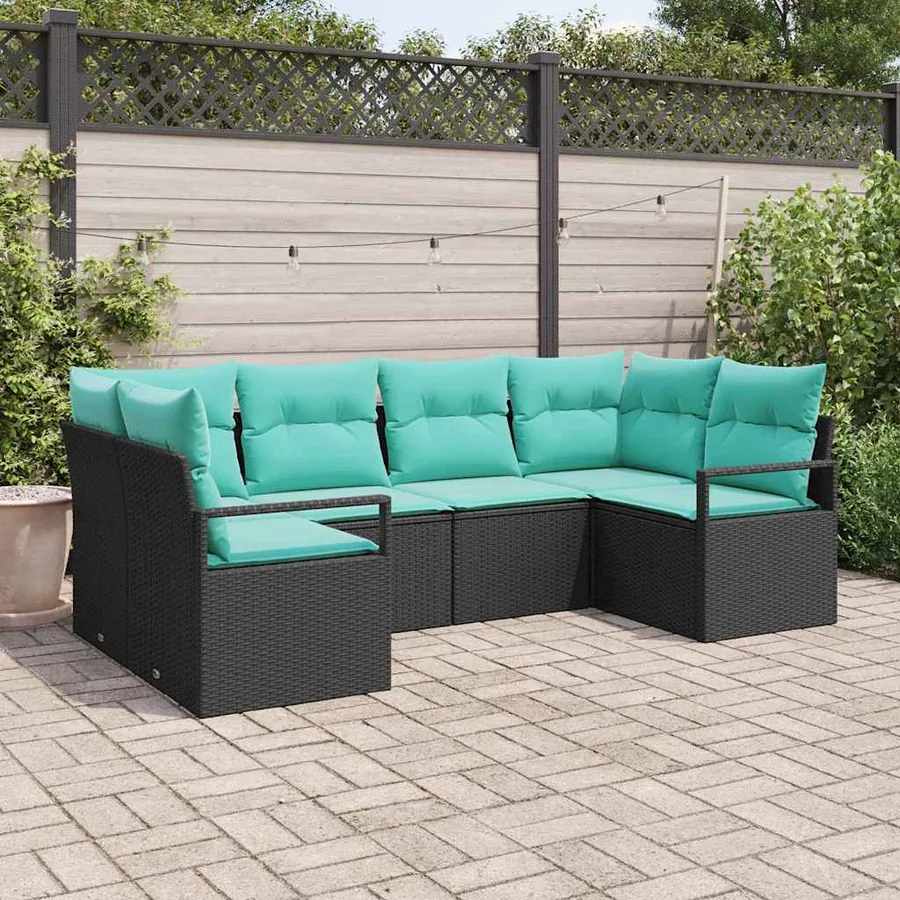 Ensemble de Canapés avec coussin 6 pcs Noir Poly Rattan