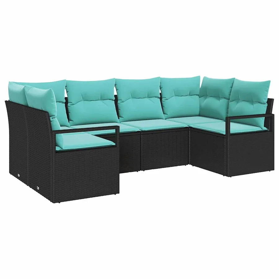 Ensemble de Canapés avec coussin 6 pcs Noir Poly Rattan - 2