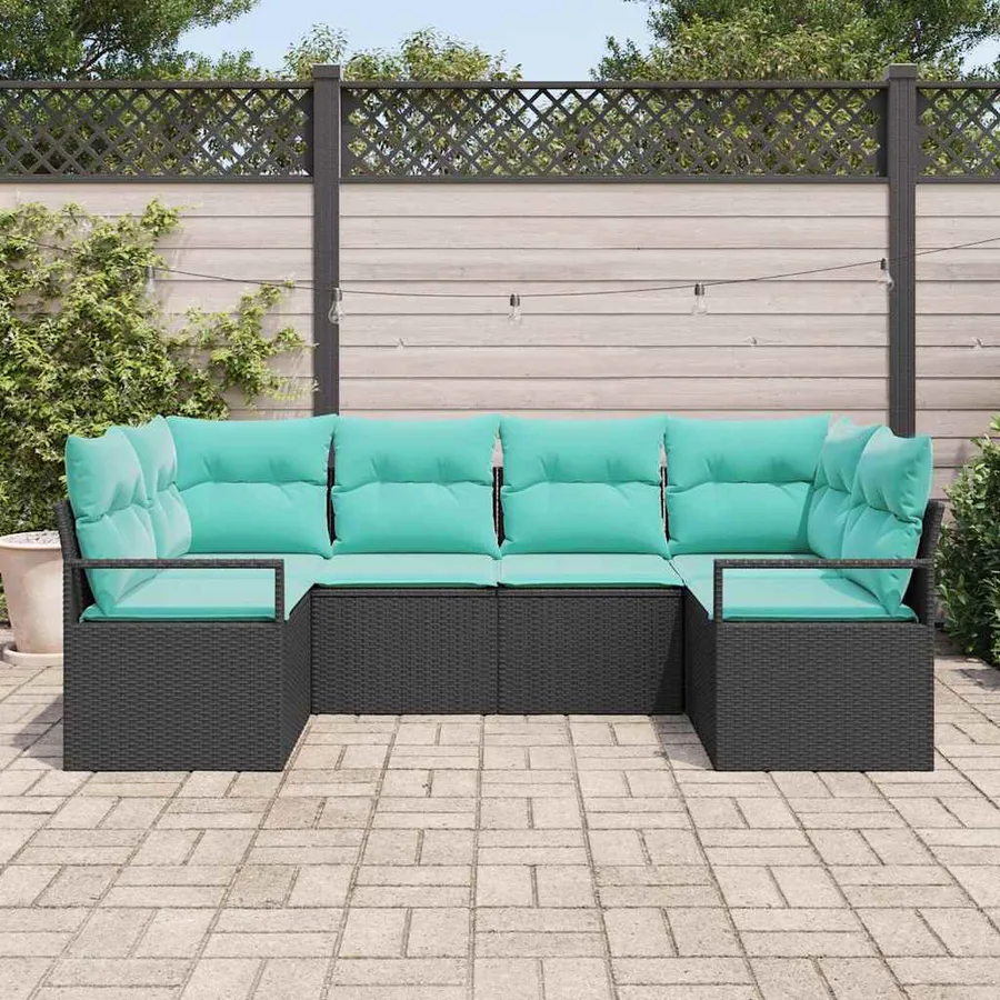 Ensemble de Canapés avec coussin 6 pcs Noir Poly Rattan - 3