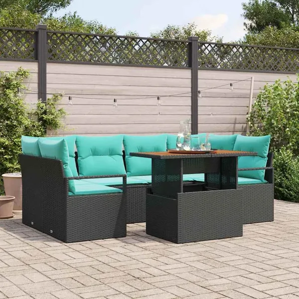 Ensemble de canapé de jardin avec coussin 7 pcs Noir et bleu