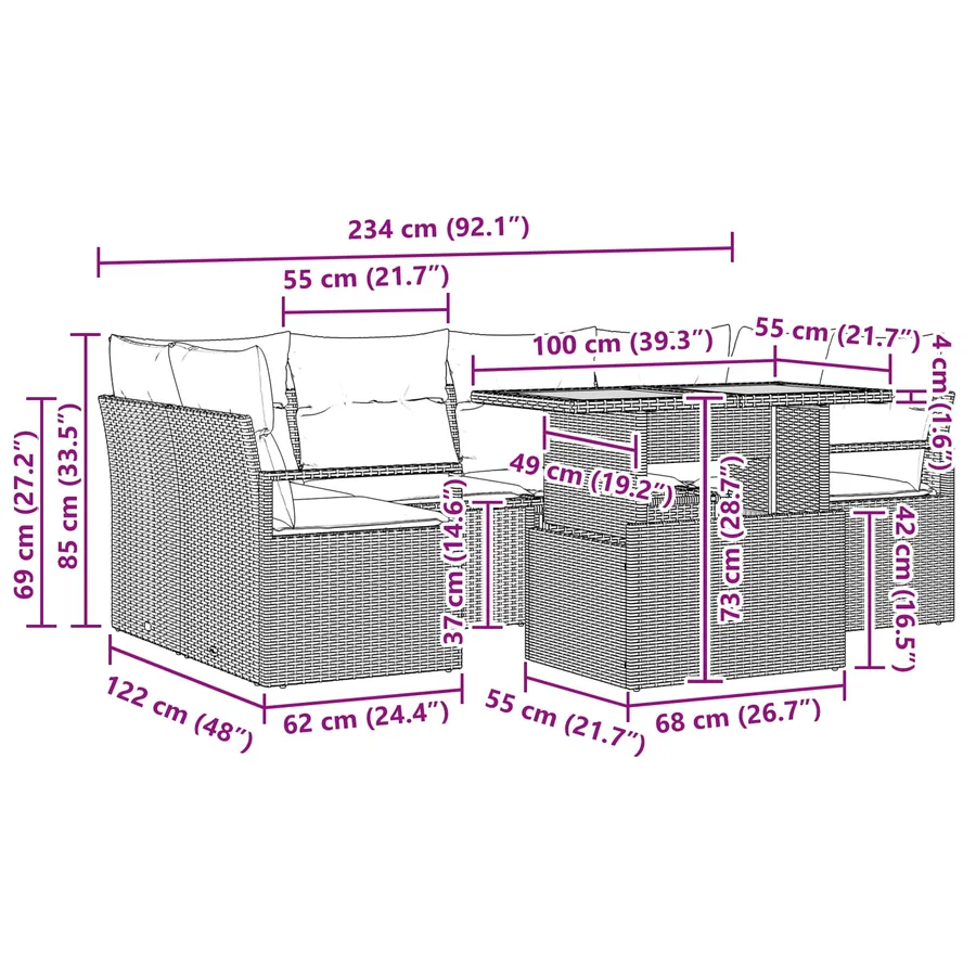 Ensemble de canapé de jardin avec coussin 7 pcs Noir et bleu - 11