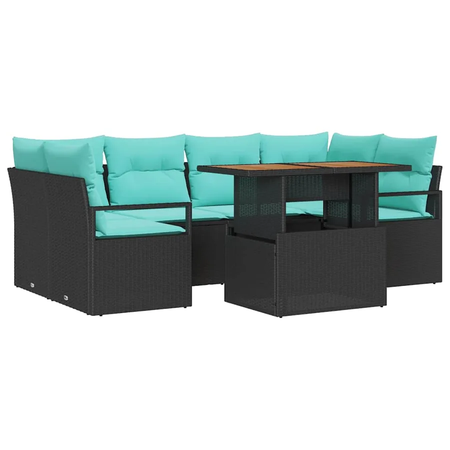 Ensemble de canapé de jardin avec coussin 7 pcs Noir et bleu - 2
