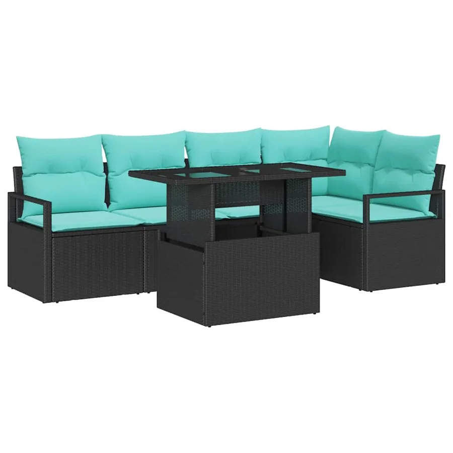 Ensemble de canapé de jardin 6 pcs Noir et Bleu polyrotin - 2