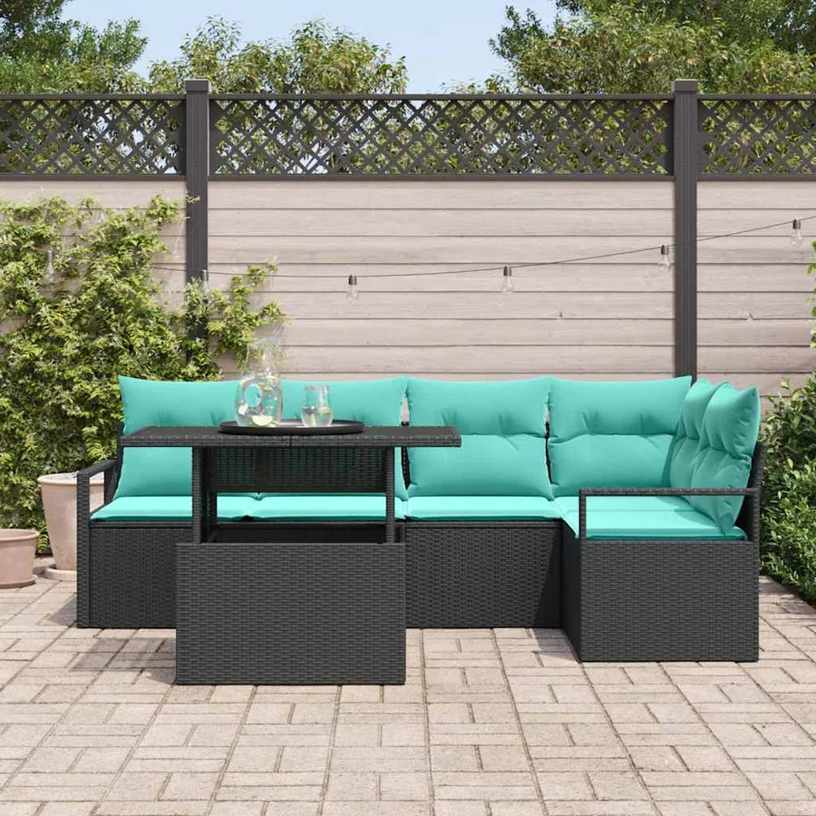 Ensemble de canapé de jardin 6 pcs Noir et Bleu polyrotin - 3