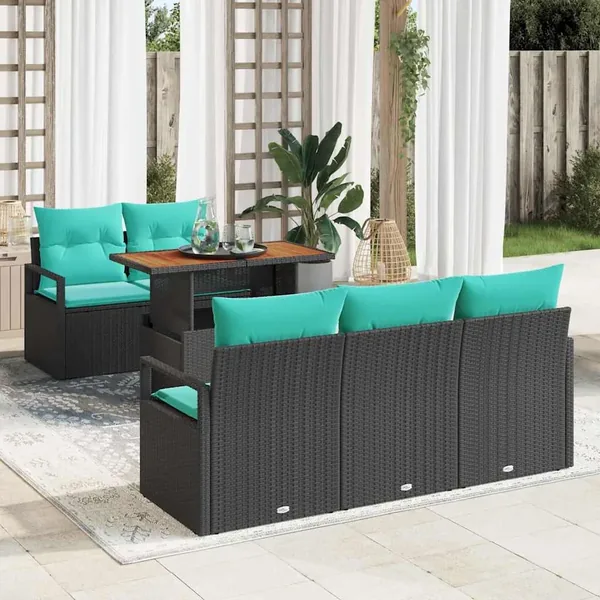 Ensemble de canapé de jardin avec coussin 6 pcs Noir et bleu