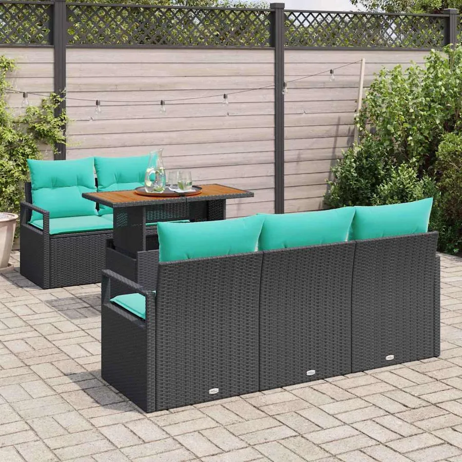 Ensemble de canapé de jardin avec coussin 6 pcs Noir et bleu - 3