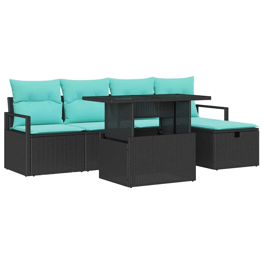 Ensemble de canapé de jardin avec coussin 6 pcs Noir Poly rotin - 2