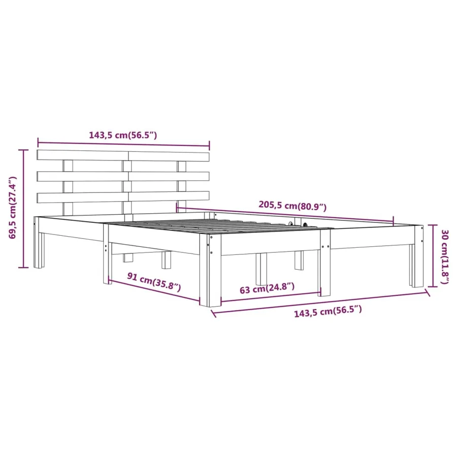 Cadre de lit sans matelas bois massif 140x200 cm - 8
