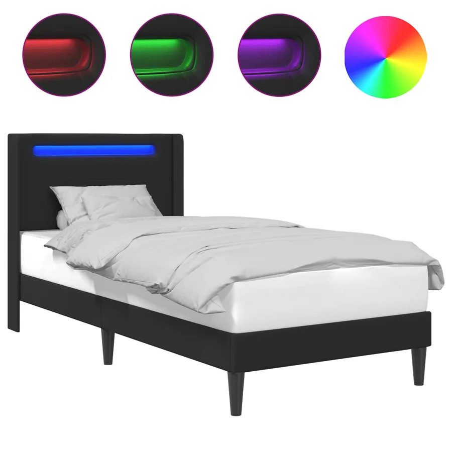Cadre de lit avec bandes LED Noir 80 x 200 cm Simili cuir - 2