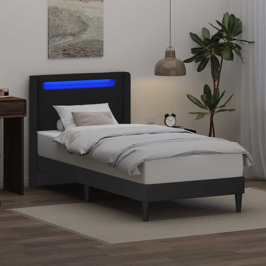 Cadre de lit avec bandes LED Noir 80 x 200 cm Simili cuir - 4