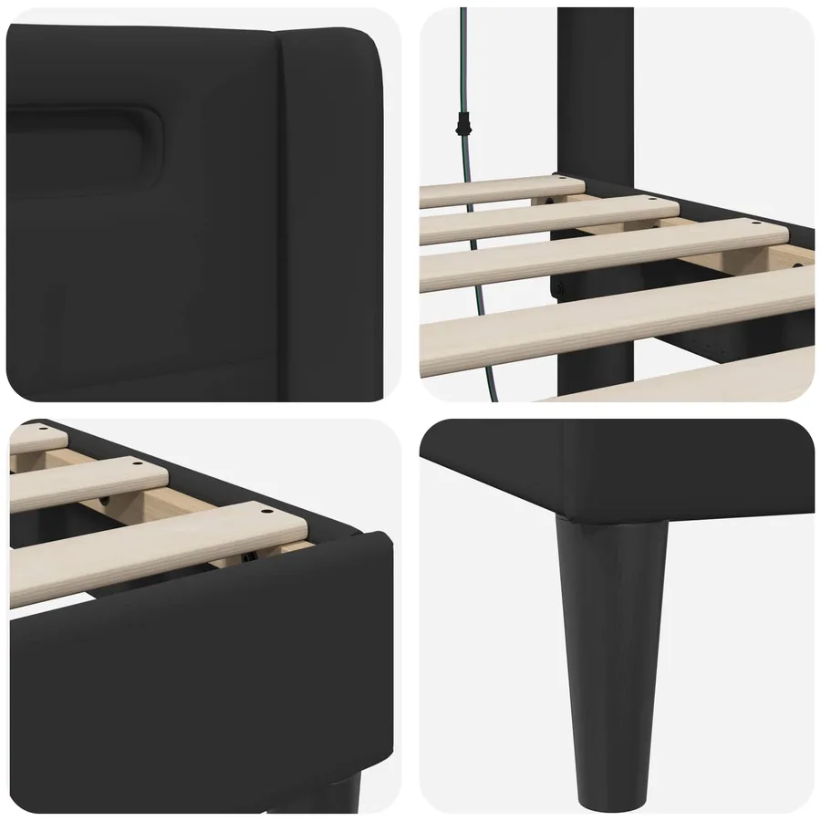 Cadre de lit avec bandes LED Noir 80 x 200 cm Simili cuir - 9