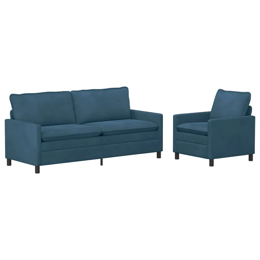Ensemble de Canapés 2 pcs Bleu Velours - 2