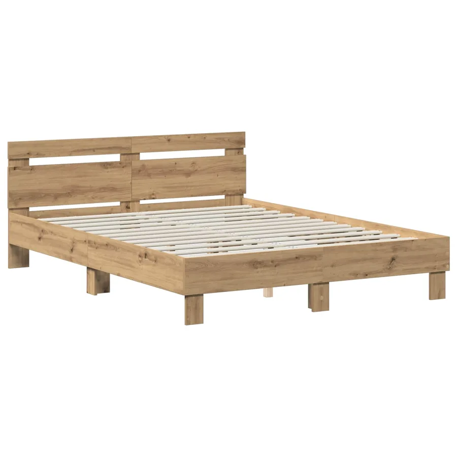 Cadre de lit Chêne artisanal 140 x 190 cm Bois d'ingénierie - 3