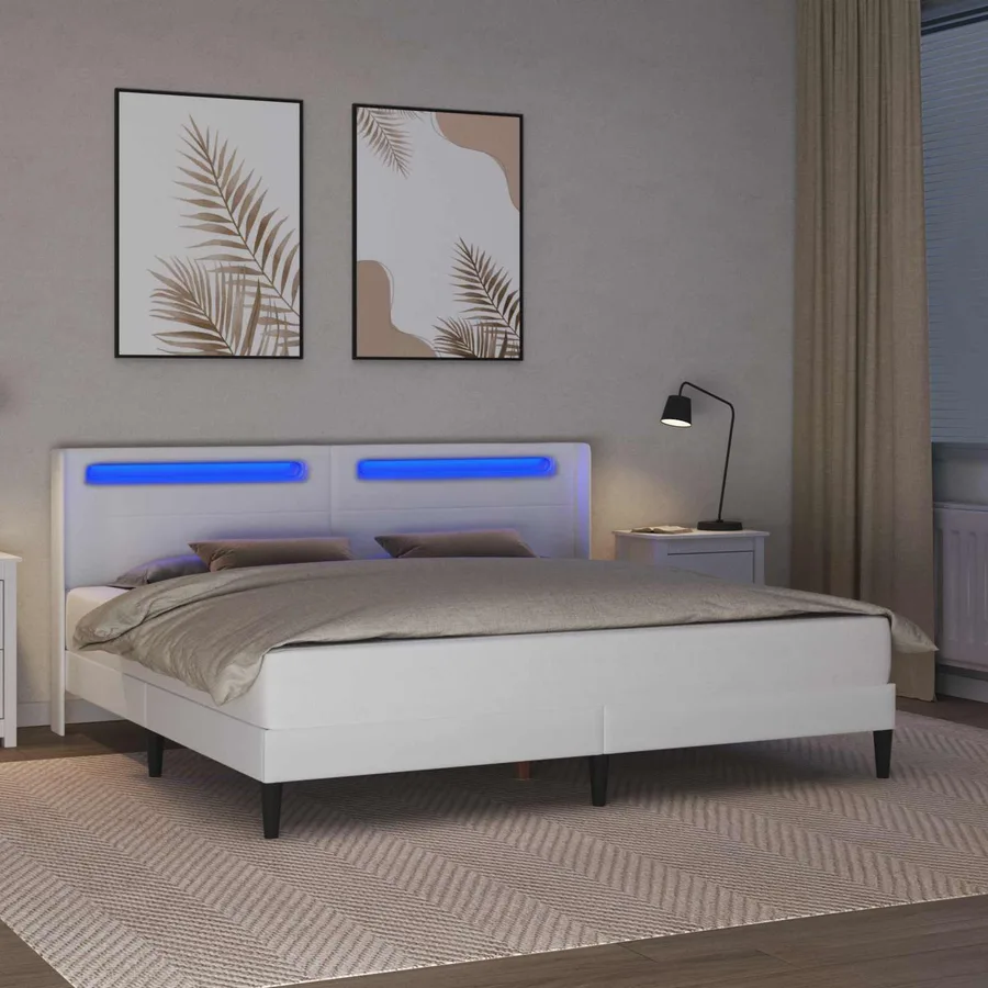 Cadre de lit avec bandes LED Blanc 180 x 200 cm Simili cuir - 4