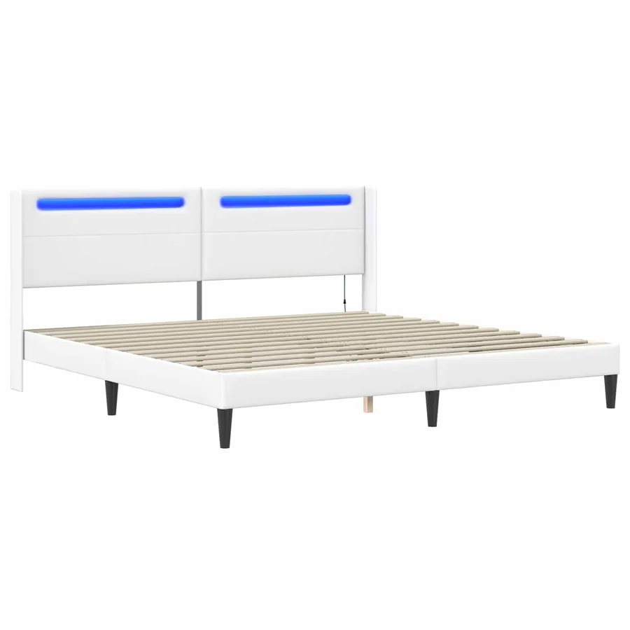 Cadre de lit avec bandes LED Blanc 180 x 200 cm Simili cuir - 5