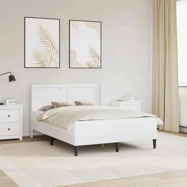 Cadre de lit avec bandes LED Blanc 120 x 200 cm Simili cuir