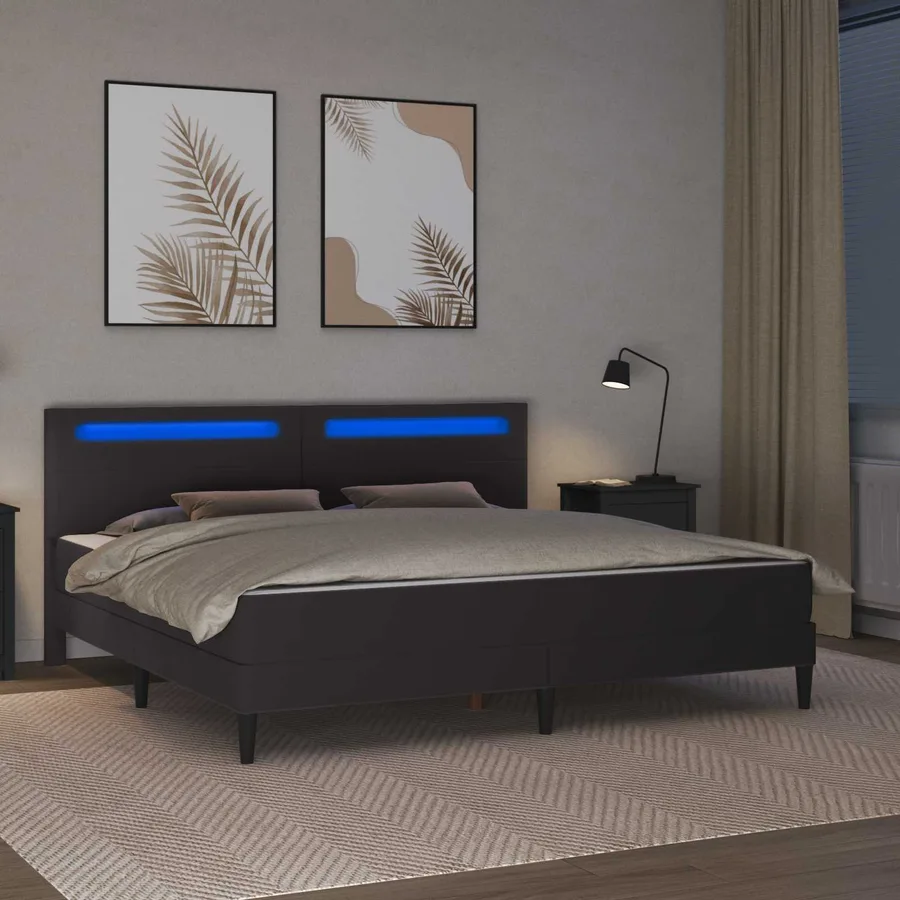 Cadre de lit avec matelas Gris 200 x 200 cm Simili cuir - 4