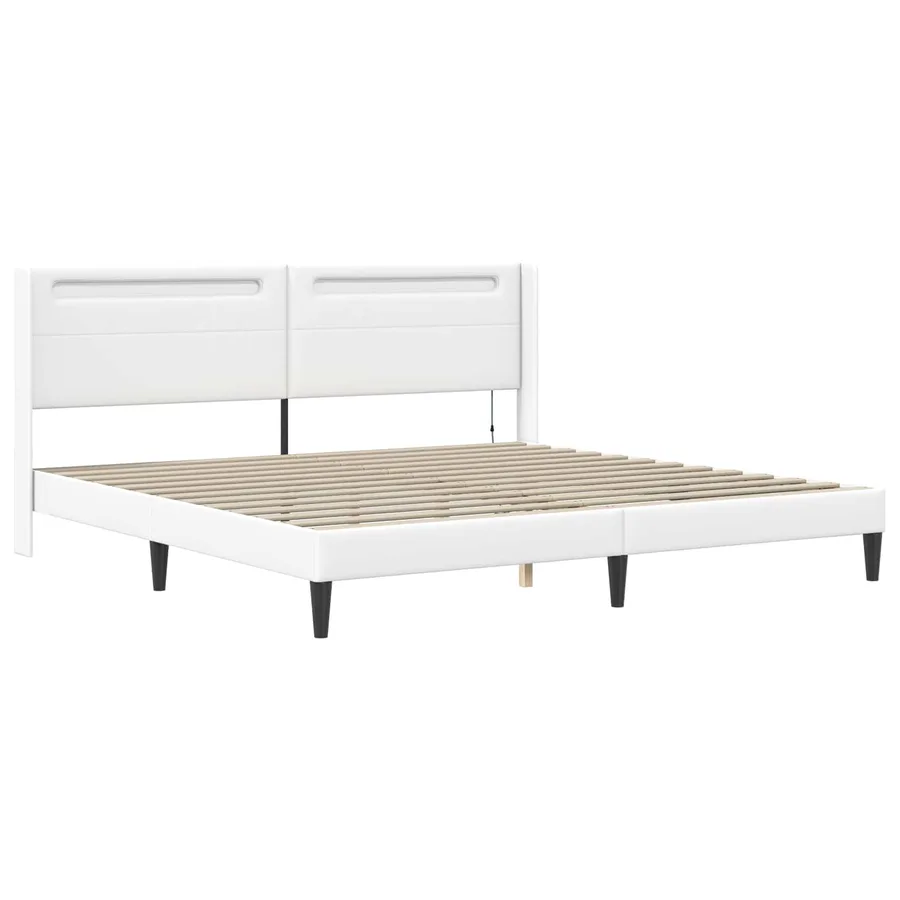 Cadre de lit avec matelas Blanc 200 x 200 cm Simili cuir - 6