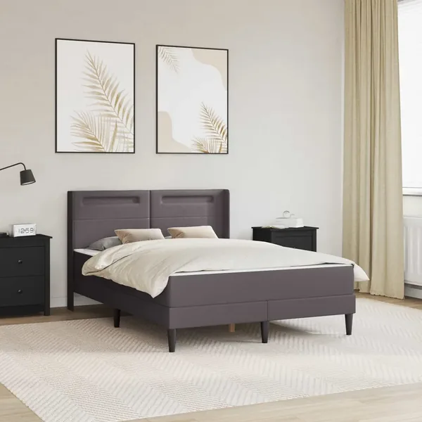 Cadre de lit avec matelas Gris 140 x 190 cm Simili cuir