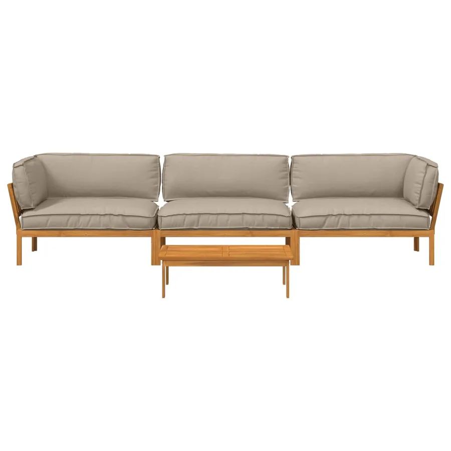 Ensemble de Canapés Uni 4 pcs Taupe Bois d'Acacia Massif - 10