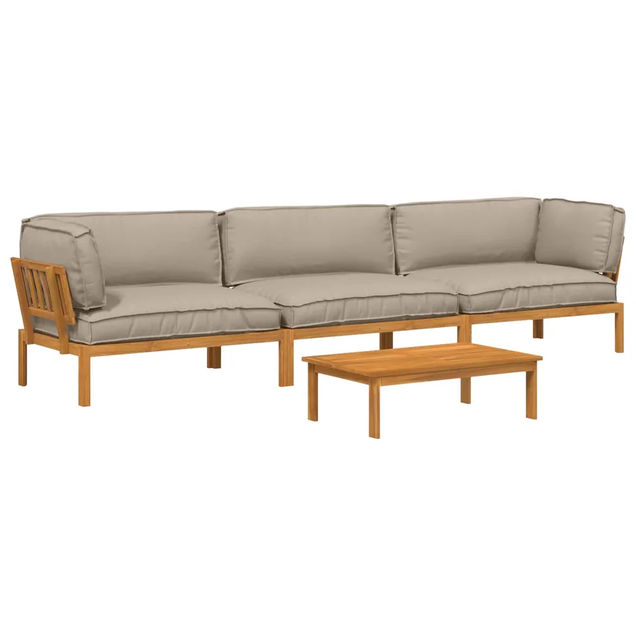 Ensemble de Canapés Uni 4 pcs Taupe Bois d'Acacia Massif - 2