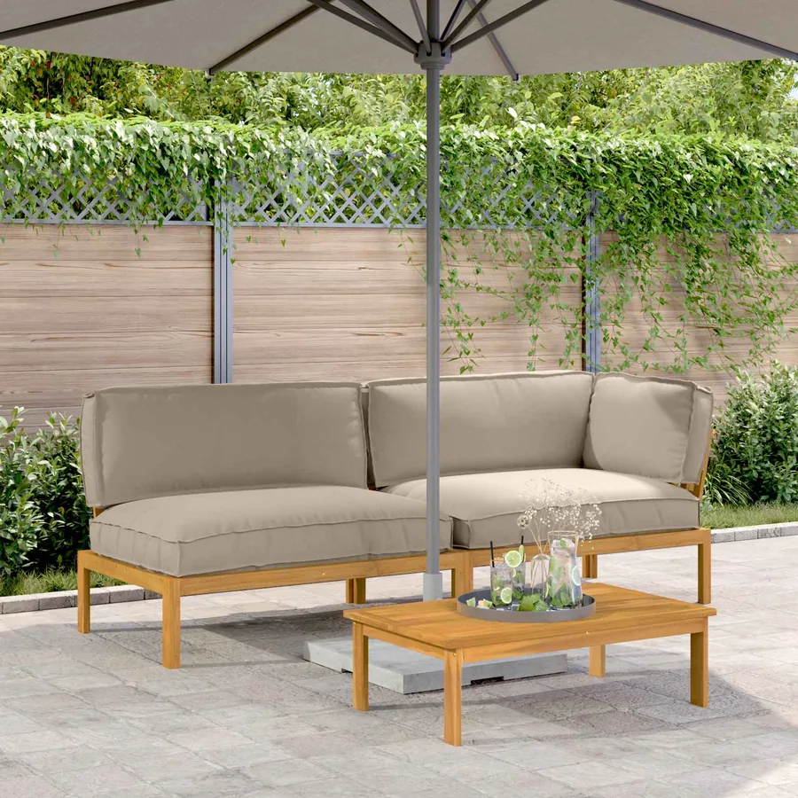Ensemble de Canapés Uni 3 pcs Taupe Bois d'Acacia Massif