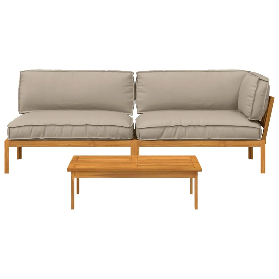 Ensemble de Canapés Uni 3 pcs Taupe Bois d'Acacia Massif - 10