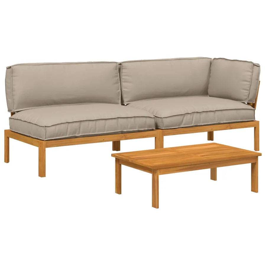 Ensemble de Canapés Uni 3 pcs Taupe Bois d'Acacia Massif - 2