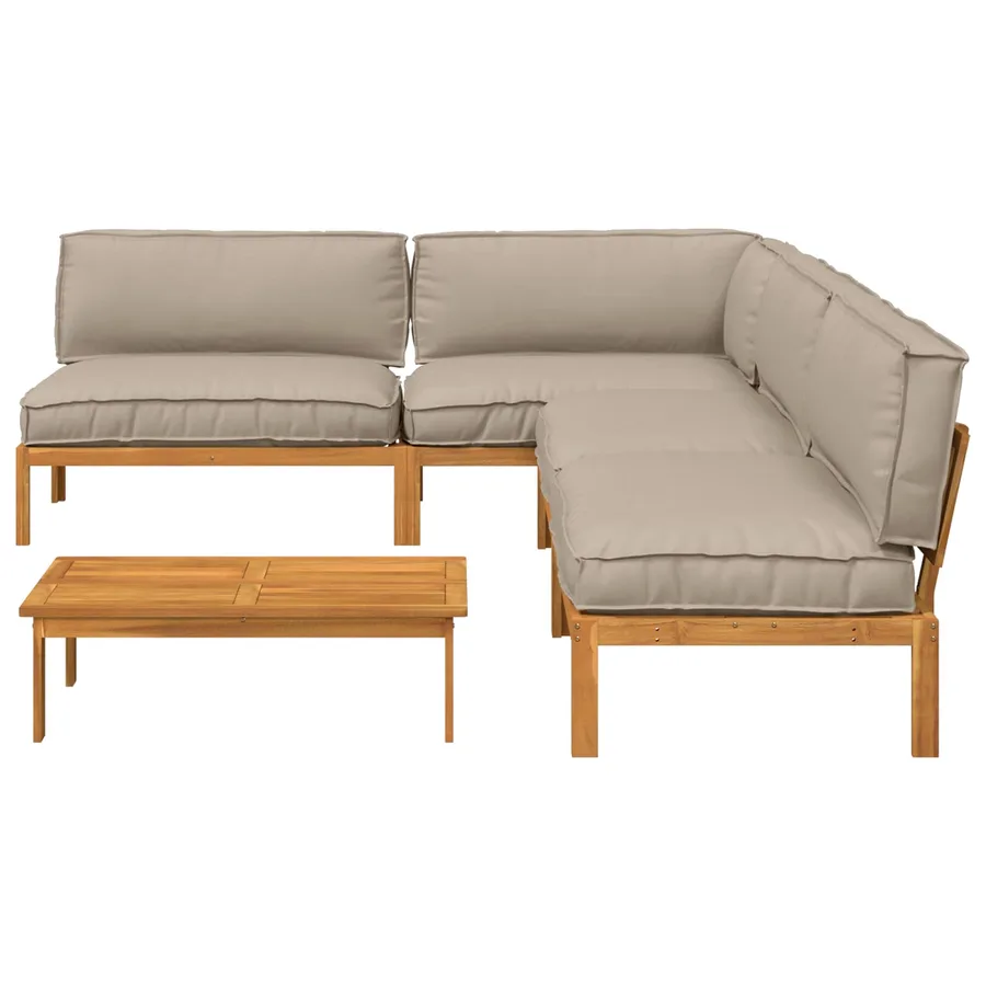 Ensemble de Canapés Uni 5 pcs Taupe Bois d'Acacia Massif - 8