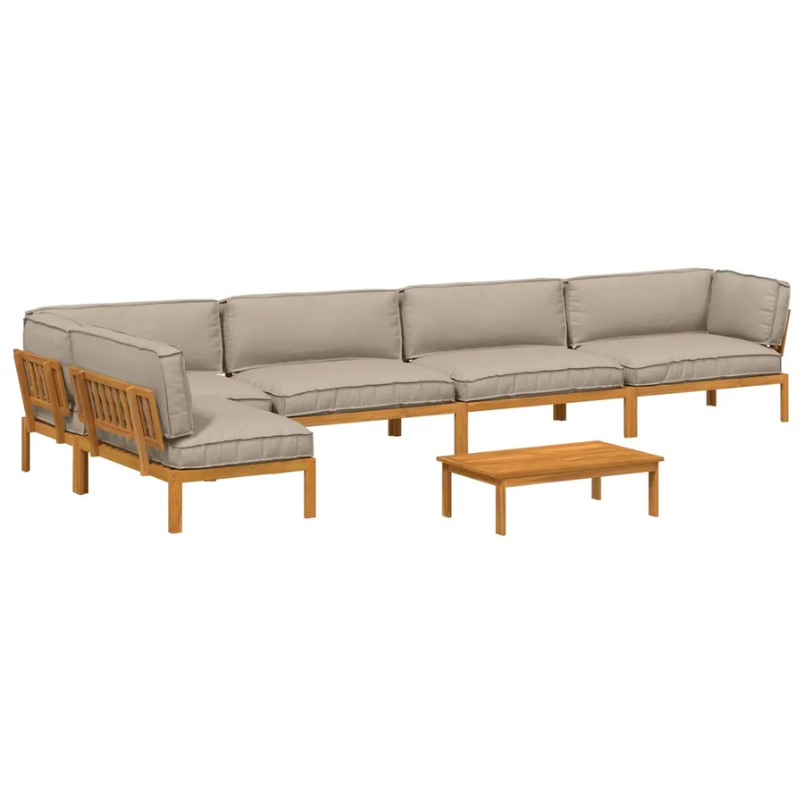 Ensemble de Canapés Uni 6 pcs Taupe Bois d'Acacia Massif - 2