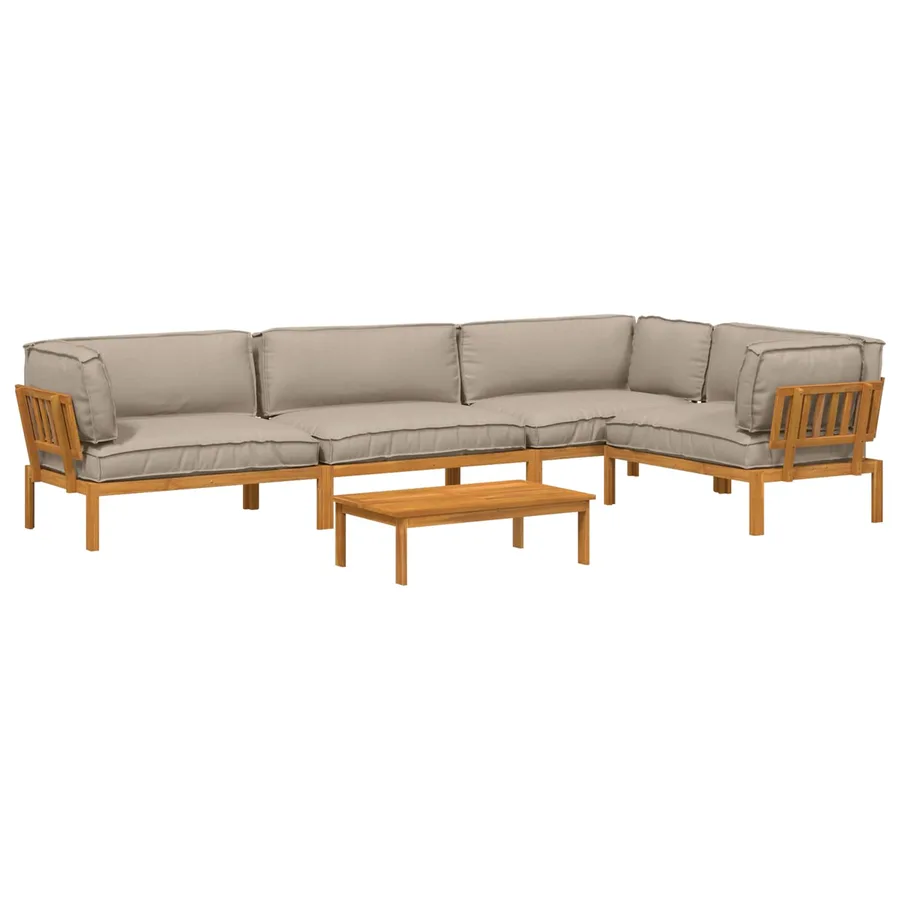 Ensemble de Canapés Uni 5 pcs Taupe Bois d'Acacia Massif - 2