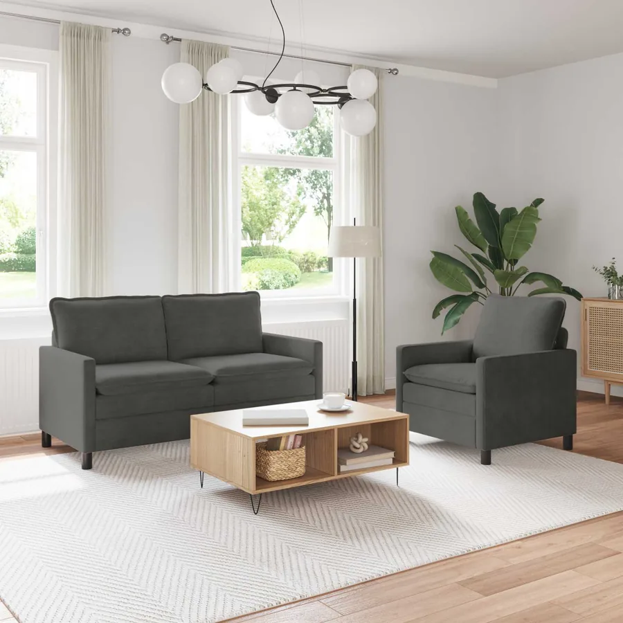 Ensemble de Canapés 2 pcs Gris foncé Tissu