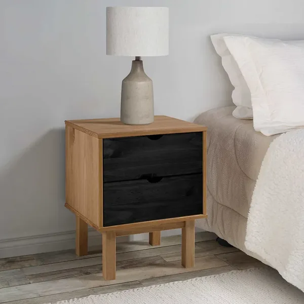 Table de chevet OTTA Noir 45 x 39 x 57 cm Bois de pin massif