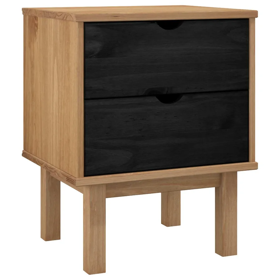 Table de chevet OTTA Noir 45 x 39 x 57 cm Bois de pin massif - 2