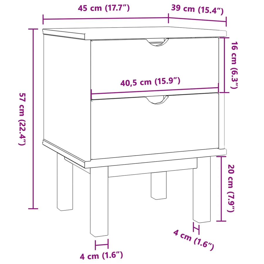 Table de chevet OTTA Noir 45 x 39 x 57 cm Bois de pin massif - 6