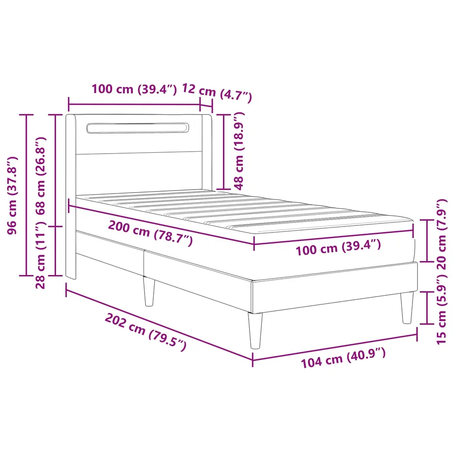 Cadre de lit avec matelas Gris 100 x 200 cm Simili cuir - 14