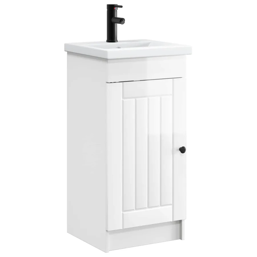 Meuble de salle de bain avec évier Blanc brillant - 2