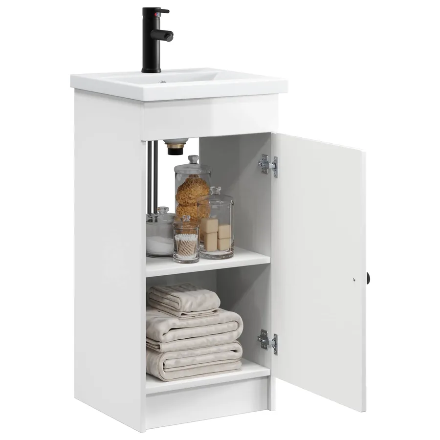 Meuble de salle de bain avec évier Blanc brillant - 3