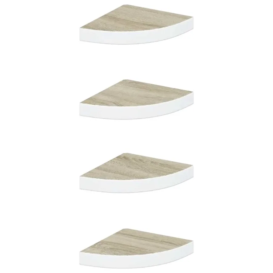 Étagères d'angle murales 4 pcs Chêne et blanc 25x25x3,8 cm MDF - 2