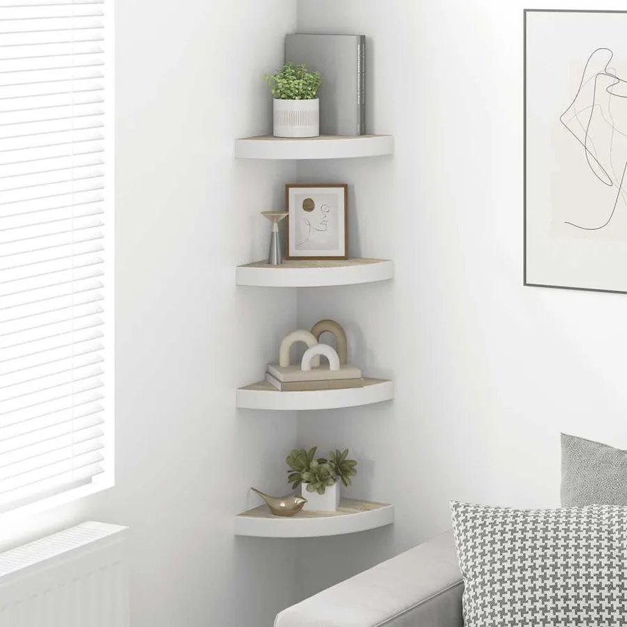 Étagères d'angle murales 4 pcs Chêne et blanc 25x25x3,8 cm MDF - 3