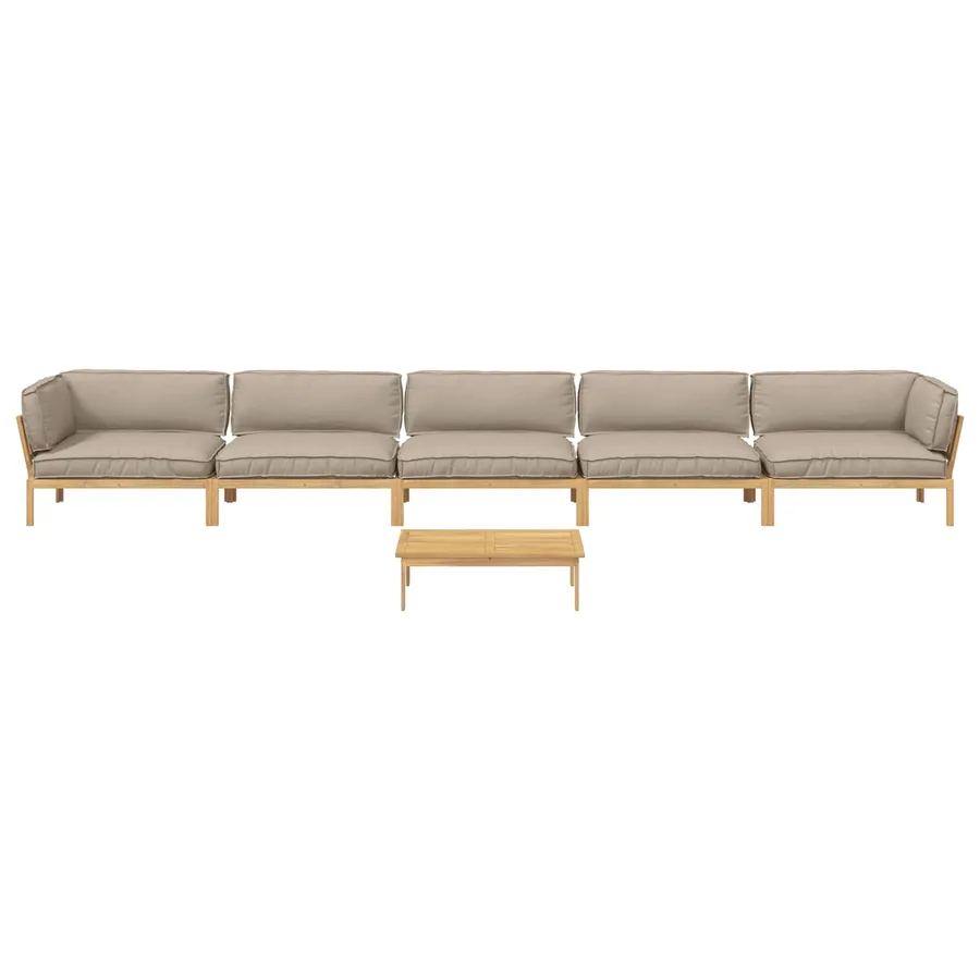 Ensemble de Canapés Uni 6 pcs Taupe Bois d'Acacia Massif - 10
