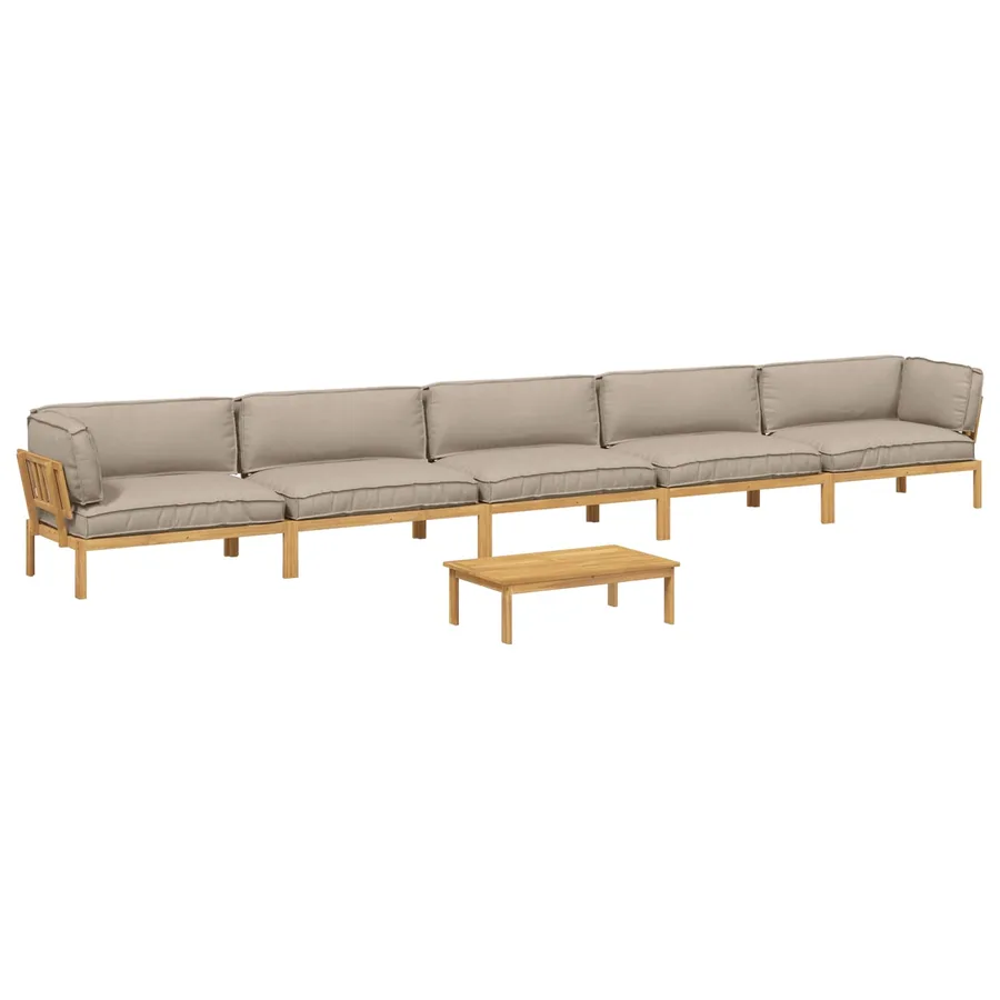 Ensemble de Canapés Uni 6 pcs Taupe Bois d'Acacia Massif - 2