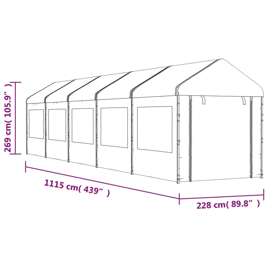 Belvédère avec toit blanc 11,15x2,28x2,69 m polyéthylène - 7
