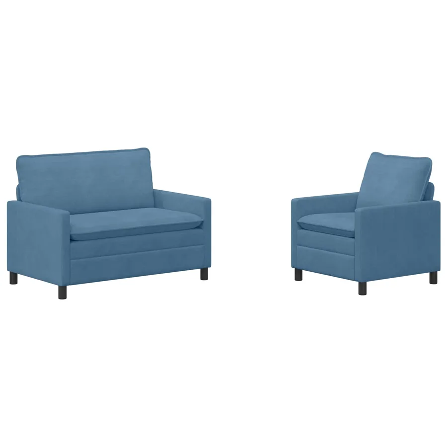 Ensemble de Canapés 2 pcs Bleu Tissu - 2