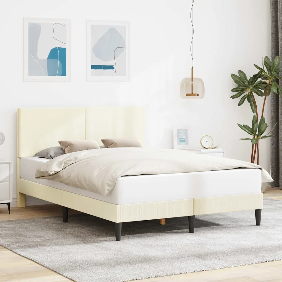 Cadre de lit Crème 120 x 190 cm Tissu en velours côtelé