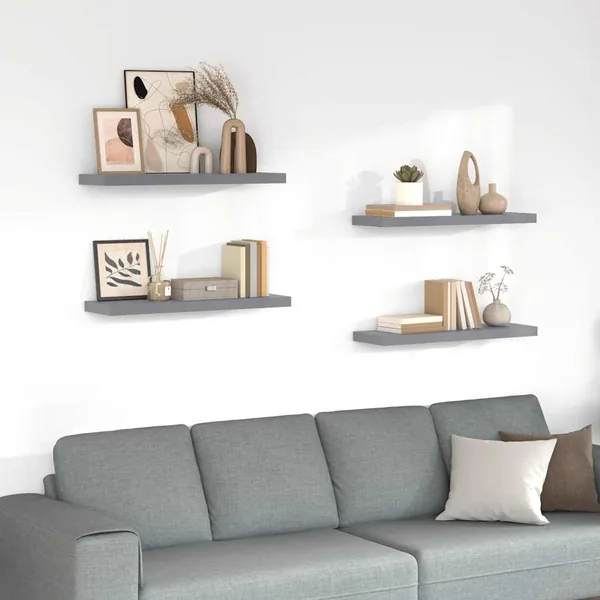 Étagères murales flottantes 4 pcs gris 80x23,5x3,8 cm MDF