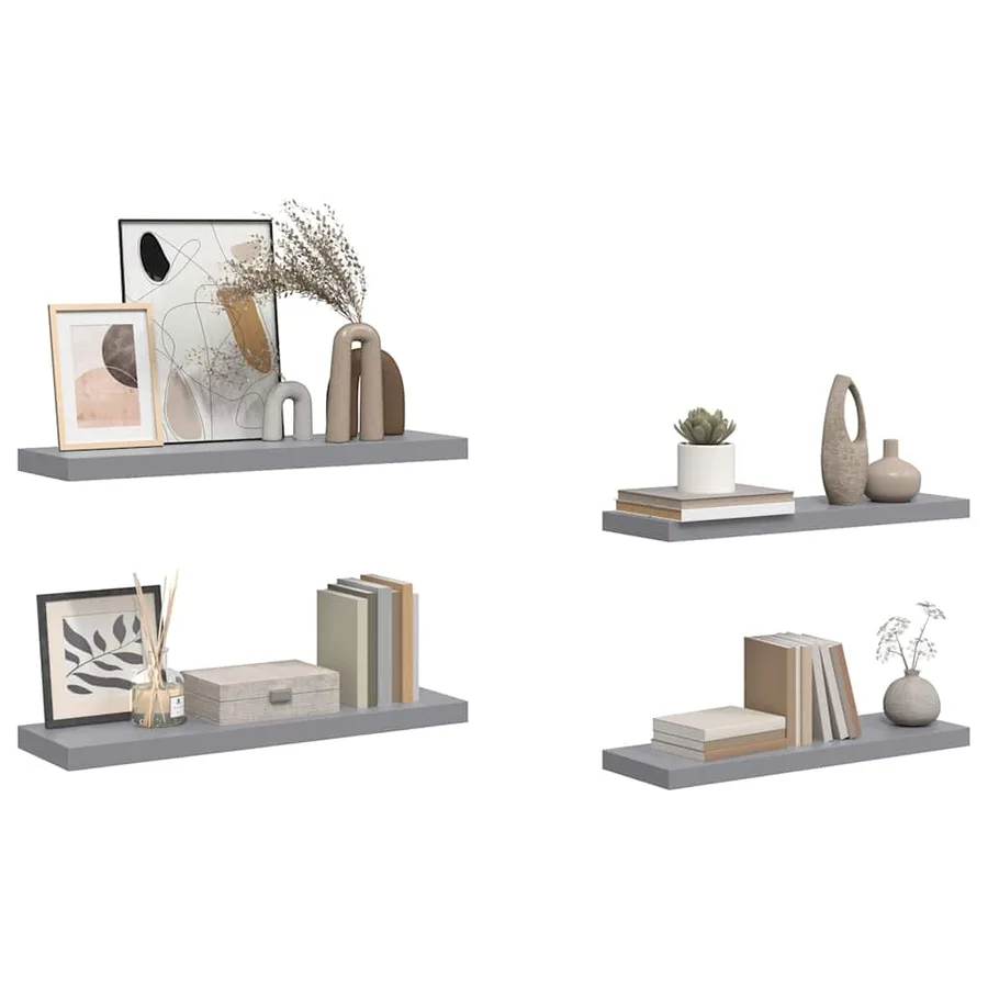 Étagères murales flottantes 4 pcs gris 80x23,5x3,8 cm MDF - 5