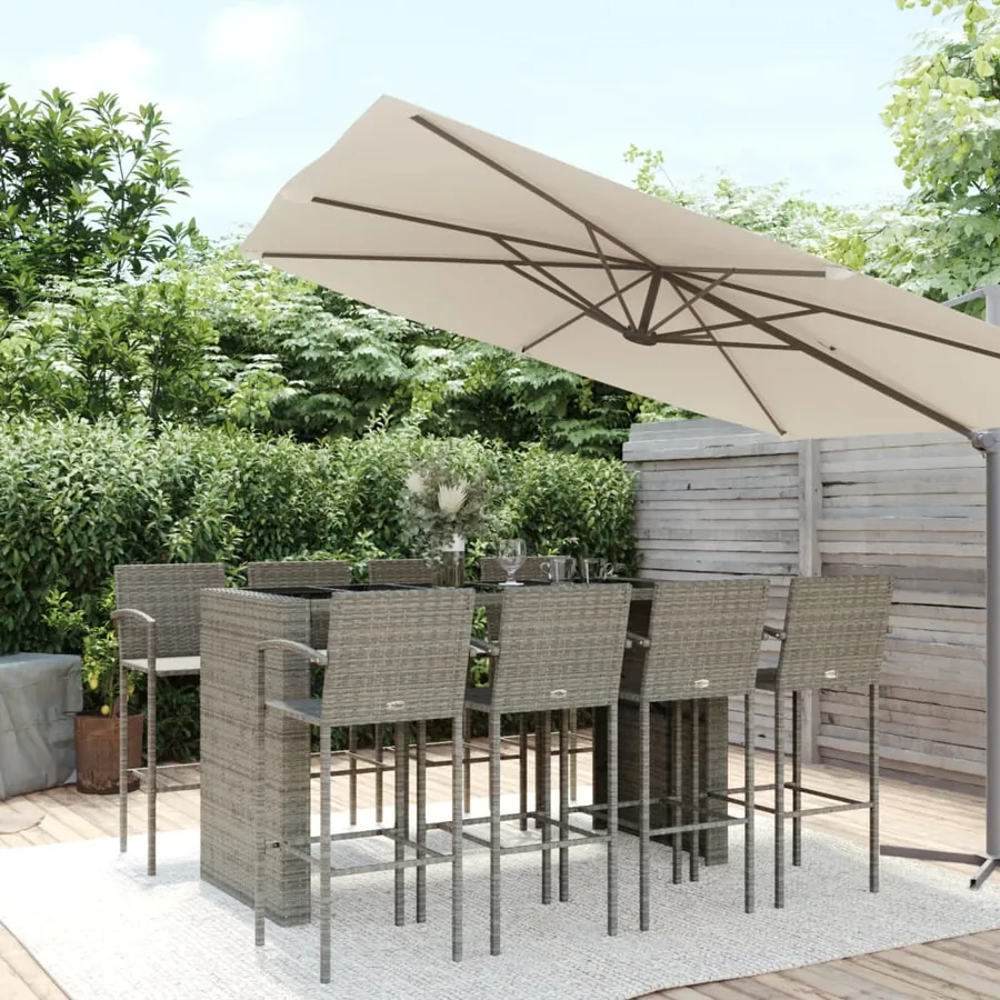 Ensemble de bar de jardin 9 pcs gris résine tressée