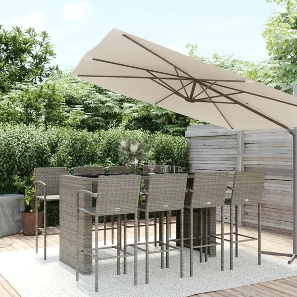 Ensemble de bar de jardin 9 pcs gris résine tressée